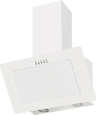 A white kitchen range hood is shown against a white background.