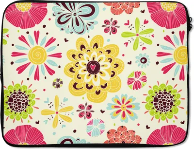 Produktbild von MuchoWow® Laptop Hülle 17 Zoll Laptoptasche Herz - Blumen - Muster - Zipper - Schutzabdeckung