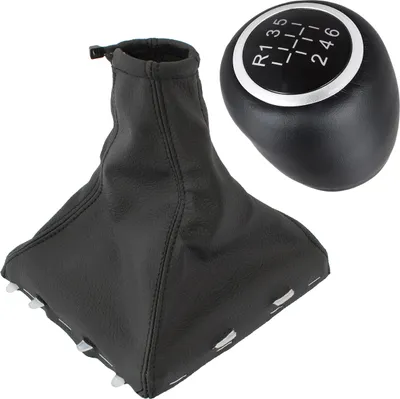 Produktbild von Leder Schaltknauf Knauf 6-Gang Schaltmanschette Manschette + Rahmen in Schwarz