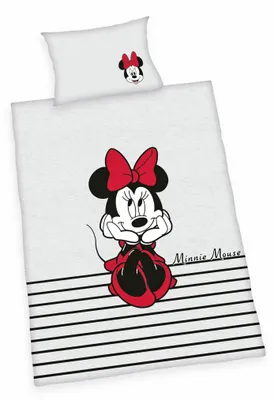 Produktbild von Herding Renforce Baby Bettwäsche 2 tlg. 100x135cm Minnie Mouse Grau Schwarz Rot