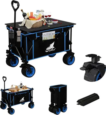 Produktbild von WOLTU Bollerwagen faltbar, mit Bremsen, 150L, mit Tischplatte, Schwarz+Blau