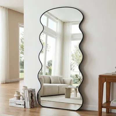 Ganzkörperspiegel 193x86 cm, gewellt, freistehend, schwarz