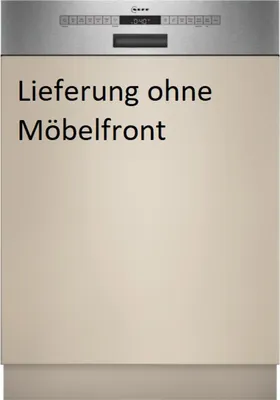 A front view of a dishwasher with text overlay.