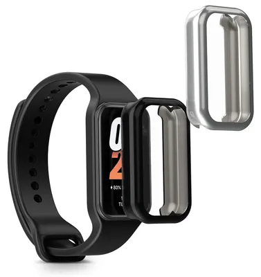 Produktbild von kwmobile 2x Silikon Hülle für Xiaomi Smart Band 8 Active / Redmi Band 2 Schutzhülle - Fullbody Display Cover Set aus Silikon - Schwarz Silber