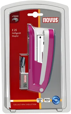 Produktbild von Novus Heftgerät E 25 fresh, bis 25 Blatt fresh pink/grau, im Blister