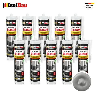 Isolbau Neutralsilikon 10 x 300 ml Grau Natursteinsilikon Dichtstoff Fugen wasserdicht