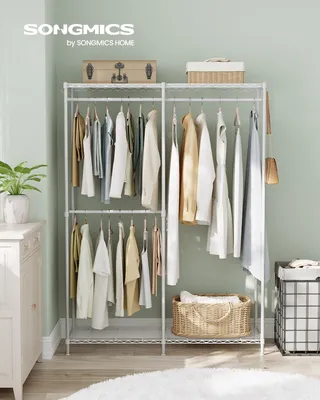 Produktbild von SONGMICS Kleiderständer, offener Kleiderschrank, Garderobe hochbelastbar, Garderobenständer mit verstellbaren Ablagen und Kleiderstangen, Haken