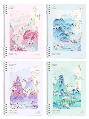 Productafbeelding van Notitieboekje A5, geruit, 4 stuks, 80 bladzijden, olieverfstijl, hardcover, 20,6 x 14,4 cm