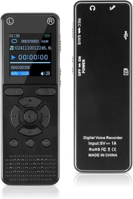 Obrázok produktu pre Digitálny diktafón s kapacitou 64 GB a aktiváciou nahrávania hlasom – vysoká kvalita nahrávania 1536 kbps – diktafón s formátom MP3 – diktafón s rozhraním USB-C a jednoduchou funkciou nahrávania pre rozhovory a výučbu