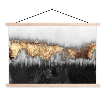 Produktbild von MuchoWow® Textilposter Gold - Chic - Abstrakt 120x80 cm mit holzfarbenen Rahmen - Aufhängeset