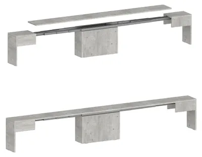 Produktbild von Bank Torquato, Set mit 2 Sitzgelegenheiten für den Esstisch, ausziehbare Bänke, 290x25x45 cm, Zement