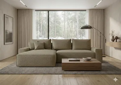 Produktbild von CORNERO Ecksofa mit Schlaffunktion CALIFORNIA in L-Form mit Bettkasten Sofa mit Schlaffunktion Couch mit Stauraum Hellbraun Ottomane links