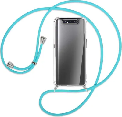 Produktbild von Handykette Backcover-Schutzhülle mit Band (Metall silberfarben) für Samsung Galaxy A80 - türkis