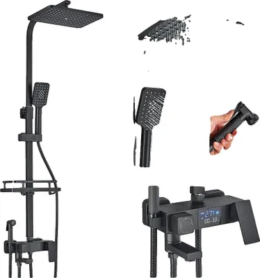 Immagine prodotto di Set rubinetteria doccia, controllo termostatico, display digitale, nero caldo freddo