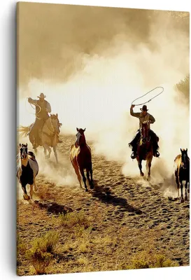 Produktbild von Bild auf Leinwand - Leinwandbild - Einteilig - Cowboys Pferde Galopp - 50x70cm - Wand Bild - Wanddeko - Wandbilder - Leinwanddruck - Wanddekoration - Leinwand bilder - Wandbild - PA50x70-2693
