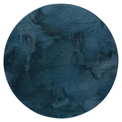 Produktbild von benuta Basic Kunstfaser Fellteppich Furry - Türkis rund 160 cm - Weicher Wohnzimmerteppich - Anti-Rutsch-Rückseite - Waschbar - Für Fußbodenheizung geeignet