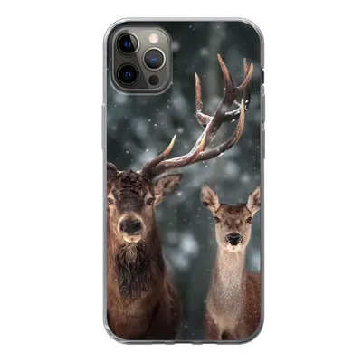 Produktbild von MuchoWow® Handyhülle Schutzhülle Hülle für iPhone 12 Pro Max Hirsche - Tiere - Winter - Geweih - Schnee - Natur Silikon Softcase Handy Hülle - Hartschale
