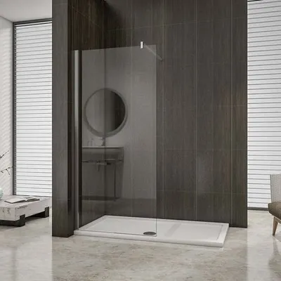 A modern bathroom with a glass shower enclosure.