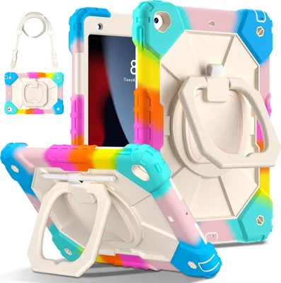 Obrázek produktu pro Pouzdro pro iPad 9th Gen/ 8th Gen/ 7th Gen, iPad 10,2" 2021/2020/2019, odolné přenosné ochranné pouzdro se stojánkem, ručním popruhem a ramenním popruhem Bunt Růžový