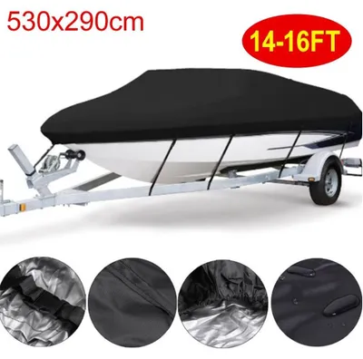 Produktbild von Bootsabdeckung Persenning wasserdicht für V-Rumpf und Tri-Rumpf Boote mit Aufbewahrungstasche Bootsplane schneefest staubdicht 14-16FT 530 x 290 cm