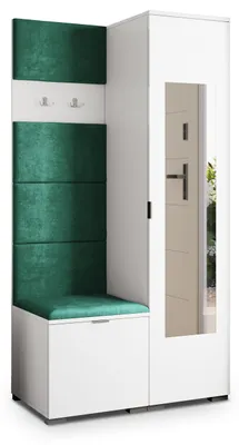 Produktbild von Masseno Garderobe-Set VIRA 95/181/51 cm Modern Garderobenschrank Weiß, Veloursstoff MONOLITH 37 (Grün)