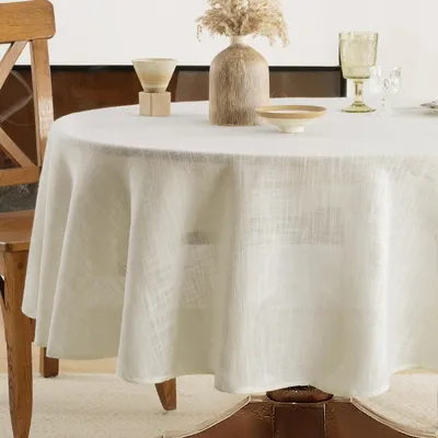 Productafbeelding van Ronde tafelkleed, diameter 120 cm, beige, waterafstotend, linnenlook, afwasbaar