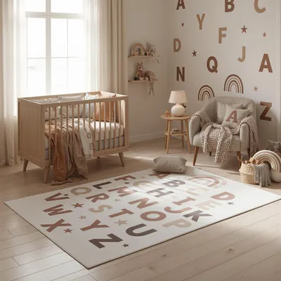 Produktbild von SIMPEX Kinderteppich Alphabet Lernteppich für Kinderzimmer Buchstabenmotiv fördert Kreativität und Lernen Größe: 160x230 cm , Farbe: Creme-3