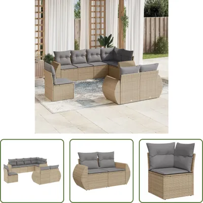 Produktbild von The Living Store 8-tlg. Garten-Sofagarnitur mit Kissen Beige Poly Rattan
