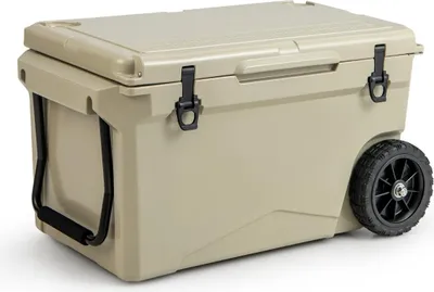 Image de Boîte isotherme 71 L avec décapsuleur, poignée et roulettes, glacière portable, récipient thermique, kaki