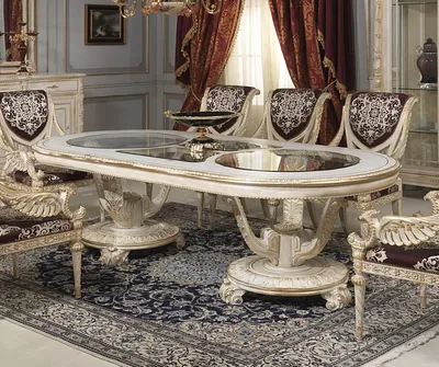Image de Casa Padrino Luxe Table à manger baroque Blanc / Or - Différentes tailles - Somptueuse table de salle à manger ovale en bois massif avec plateau en verre - Hôtel Restaurant Château Meubles - Qualité de luxe - Italy