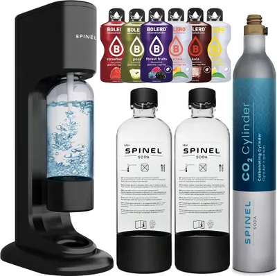 Produktbild von Spinel Soda BubbleON Wassersprudler Set mit 2 Flaschen 6x Bolero CO2