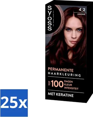 Image de SYOSS - Coloration 4-2 Acajou - Teinture pour cheveux - Couvre les cheveux gris - Réduit la casse - Pack avantage - 25 pièces