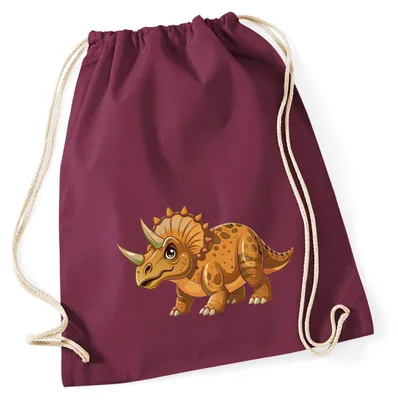 Produktbild von Huuraa Turnbeutel Triceratops Dinosaurier 12 Liter Burgundy Baumwolle Rucksack Geschenkidee