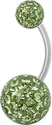 Produktbild von Karisma Edelstahl 316 L Bauchnabel Piercing Sealed mit Kristall Elements 5/8mm Epoxyharz Kugeln Peridot