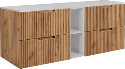 Produktbild von RODAN | Badmöbel - Braun und Weiß - 140 cm - 4 Softclose Schubladen - Geriffelte Fronten - Hänge Badschrank