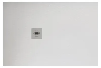 Produktbild von Duschspa 90x100x3cm Rechteck Duschwanne mit Edelstahl Ablaufabdeckung Ablaufgarnitur Weiß Schiefereffekt Duschtasse