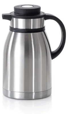 Productafbeelding van 4 isolerende kannen van 2 liter, met drukknopsluiting op het deksel. Thermoskan