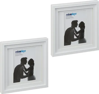 Image de Lot de 2 cadres photo Relaxdays, 25 x 25 cm, carrés, à suspendre ou à poser, avec passe-partout, blancs