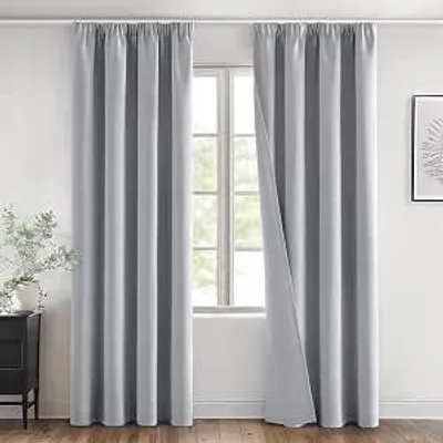 Imagen del producto de Juego de 2 cortinas opacas - Cortinas opacas de color gris claro, 140x225 cm - Listas para colgar