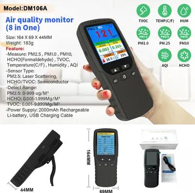 Obrázek produktu pro Přenosný detektor PM2,5 pro vnitřní použití, multifunkční termohygrometr, domácí LCD digitální analyzátor kvality vzduchu, monitor znečištění domácnosti