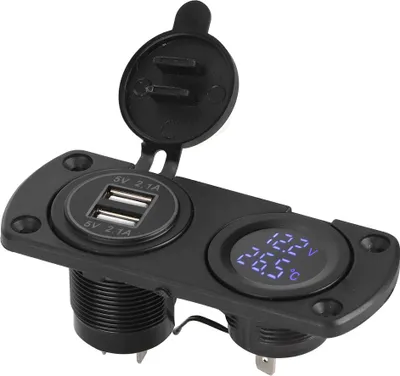 Zdjęcie produktu dla Woltomierz temperatury Ładowarka samochodowa Podwójne gniazdo zasilania USB 12V Gniazdo zapalniczki samochodowejNiebieski
