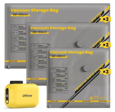 Immagine prodotto di Sacchetti sottovuoto per abbigliamento, set da 9 pezzi, 3 dimensioni (40x40/40x50/40x60 cm), con pompa sottovuoto wireless