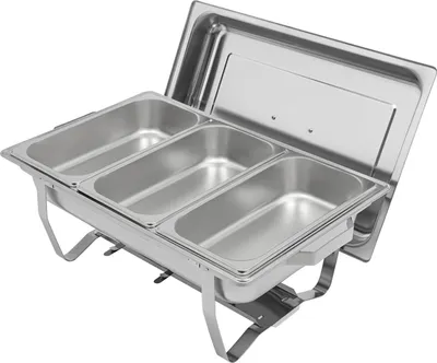 Immagine prodotto di Scaldavivande - Set chafing dish - Tre vaschette - Rettangolare - Acciaio inossidabile - Per catering professionale