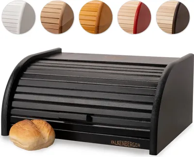 Produktbild von FALKENBERGER Brotkasten aus Holz Schwarz ca. 39x29x18cm Rollbrotkasten traditionell Brotbox mit Roll-Deckel Handmade