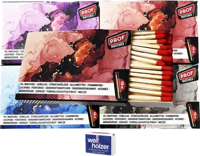 Produktbild von jameitop®  280 Stück XL Streichhölzer = 4 X 70er Packungen 10cm mit Universum/Orakel Deko Design Streichhölzer Zündhölzer + 1 Pack Welthölzer