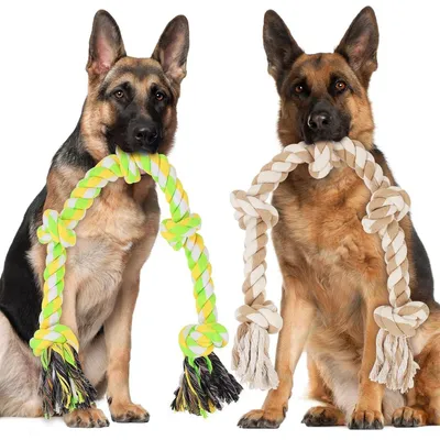 Immagine prodotto di Giocattolo per cani, corda, 98 cm, confezione da 2 pezzi, taglia XL, 100% cotone, ideale per cani che rosicchiano, per la pulizia dei denti e per il gioco della corda