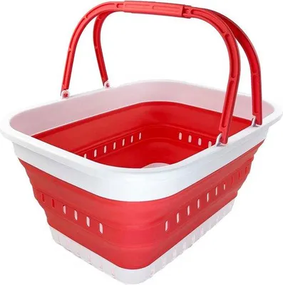 Image de Panier à linge pliable en plastique, 26 L, blanc/rose corail