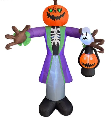 Obrázok produktu pre Nafukovacia postava zombie na Halloween s dekoráciou tekvice, výška 240 cm, s vlastnou pumpou a LED osvetlením, vodeodolná, vhodná do záhrady aj do interiéru