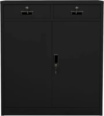 Produktbild von Büroschrank Abschließbar, Aktenschrank Metall mit 2 Verstellbaren Regalböden, Bücherschrank Mehrzweckschrank Stahl Schwarz 90x40x102 cm