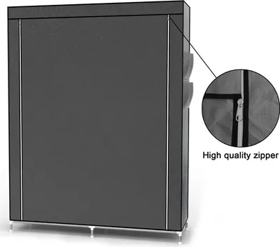 Immagine prodotto di Armadio pieghevole Intirilife 108x170x45 cm in GRIGIO CENERE - con cerniera Armadio in tessuto Armadio con asta appendiabiti, scomparti e tasca laterale - armadio da campeggio armadio in tessuto